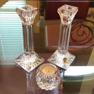 New -Waterford Crystal Candle Sticks And votive